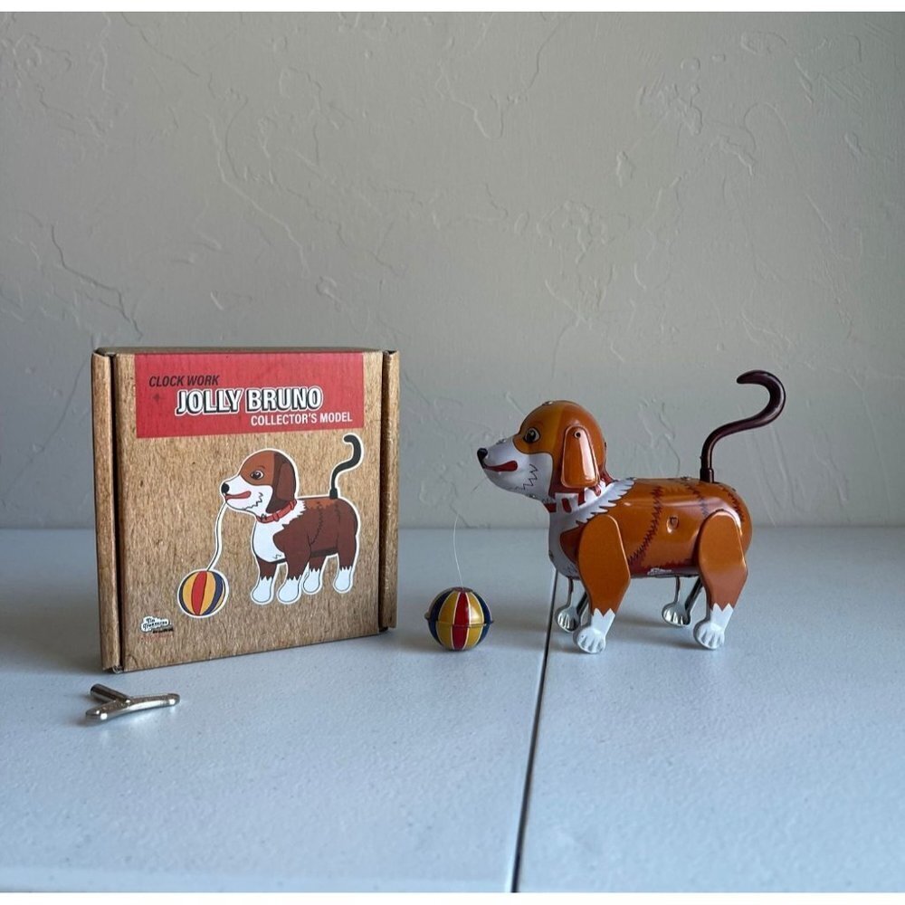 Jolly Bruno Collector's Model Clock Work Dog Puppy with Ball Tin Treasures
